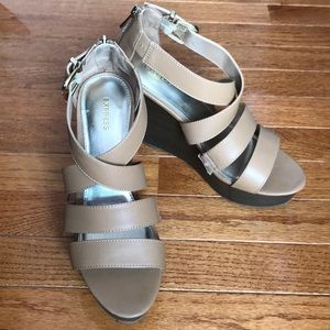EUC Express Brown Strappy Wedges